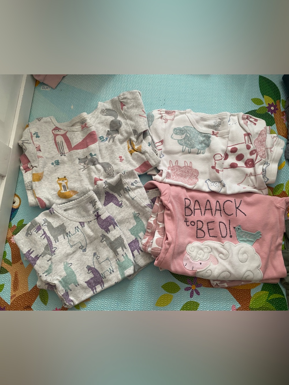 4 set bundle 5T Sleepwear Set - Neutral Animal Prints & Pink Sheep